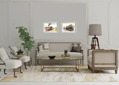 Quadro Paisagem Trem Vapor Aquarela - Decoração 02