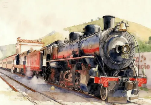 Quadro Paisagem Trem Vapor Aquarela - Decoração 02