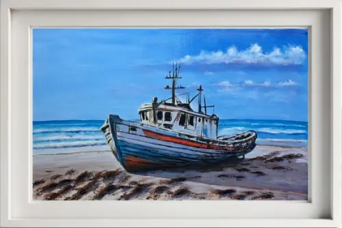 Quadro Praia Acrílica - Mar Azul Barco 8