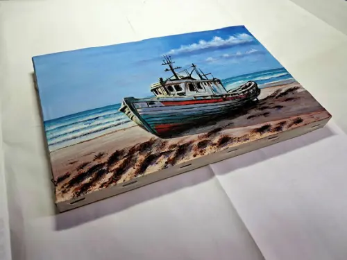 Quadro Praia Acrílica - Mar Azul Barco 8