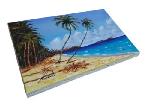Quadro Praia Acrílica - Mar Azul Coqueiros Barco 14