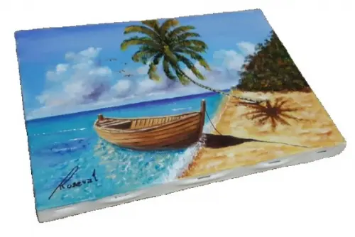Quadro Praia Acrílica - Mar Azul Coqueiros Barco 15