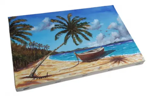 Quadro Praia Acrílica - Mar Azul Coqueiros Barco 16
