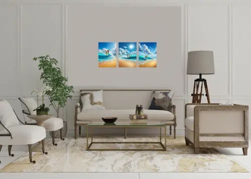 Trio Quadros Decorativos Praia e Surf Paisagem Sol 20x28cm
