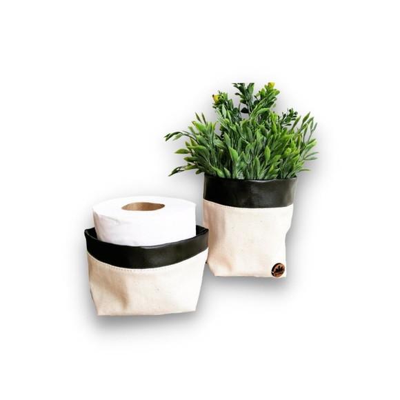 Kit cachepôs borda em couro eco preto