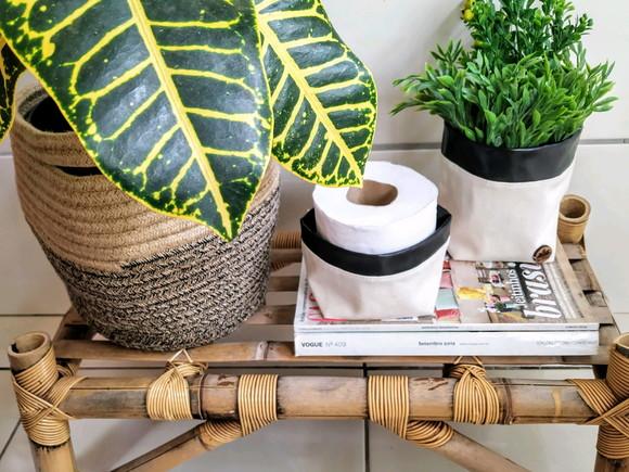 Kit cachepôs borda em couro eco preto