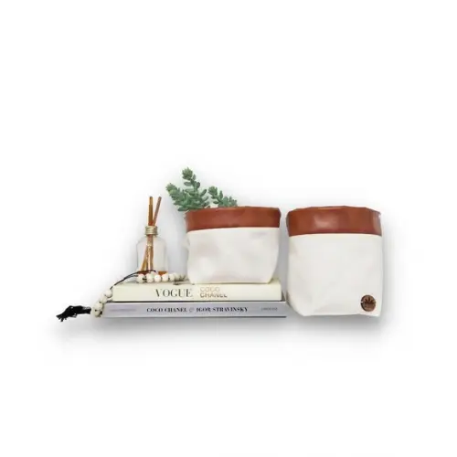 Kit Cachepôs Borda em Couro Eco - 2 Peças