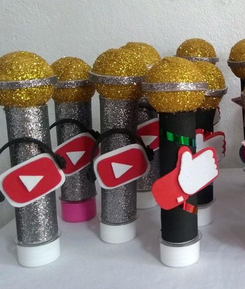 20 Tubetes Microfone Tema Youtube (quinze)