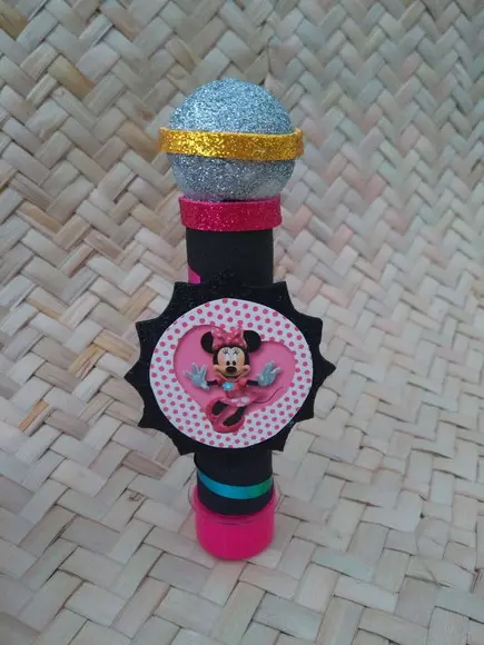 20 Tubetes Microfone Personalizados Tema Minie Rosa
