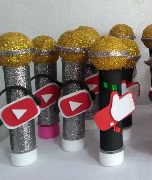 20 Tubetes Microfone Tema Youtube (quinze)