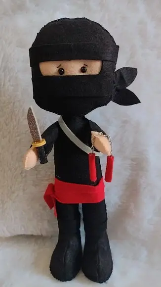 6 Bonecos Ninja Feltro com Espada e Muchaco