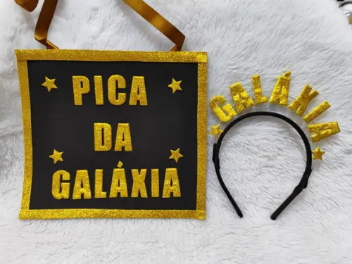 Tiara+plaquinha Carnaval Galáxia (faço Qualquer Frase)
