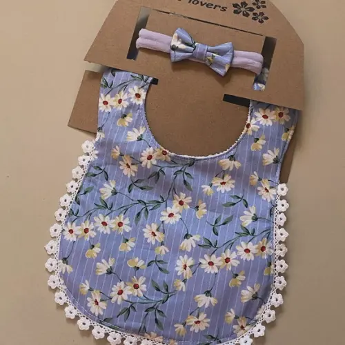 Babador luxo Rendado com Faixa de Cabelo Azul