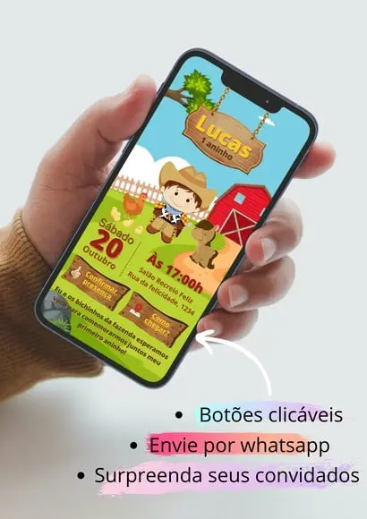 Convite Virtual Interativo Personalizado Fazendinha