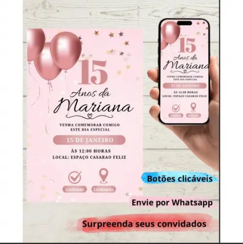 Convite Virtual Interativo Personalizado Rose Gold