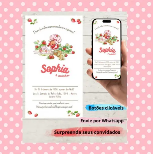 Convite Virtual Personalizado Moranguinho Retro