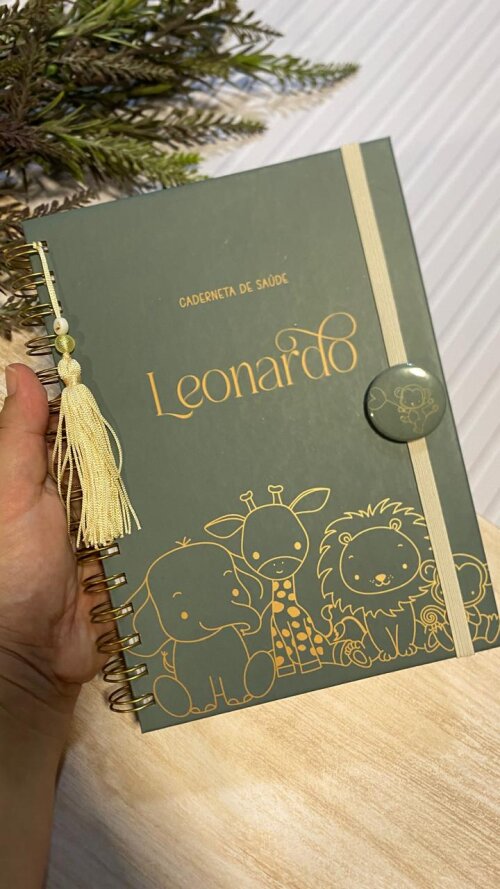 Caderneta de Saúde Personalizada Menino Safari Clean dourado