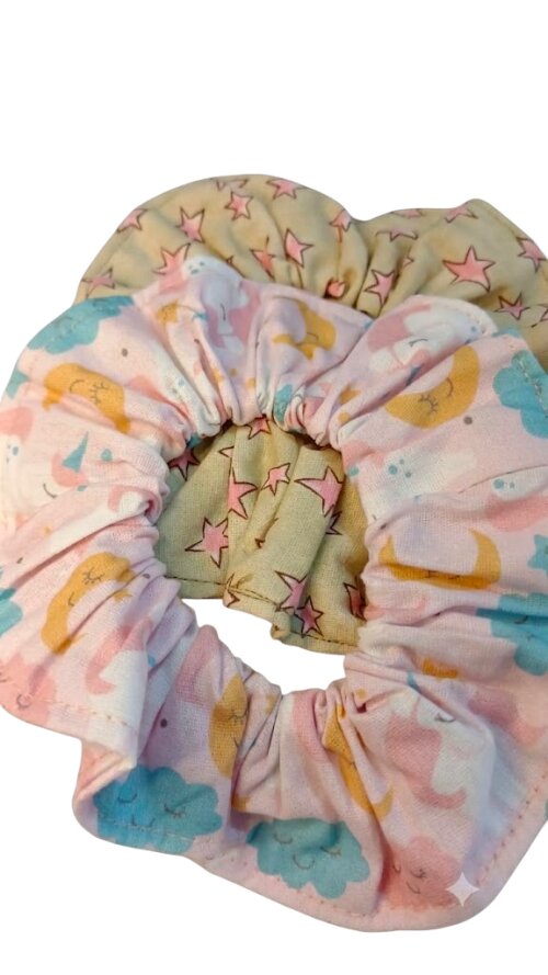 scrunchies infantil estrelas e unicórnios acessório para cabelo