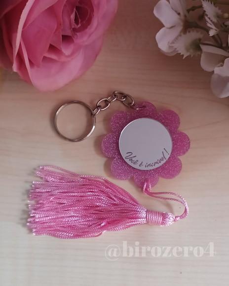 Chaveiro Flor com Espelho em Acrílico com Tassel