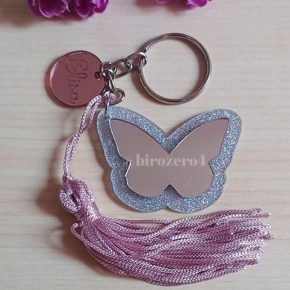 Chaveiro Borboleta em Acrílico com Pingente e Tassel