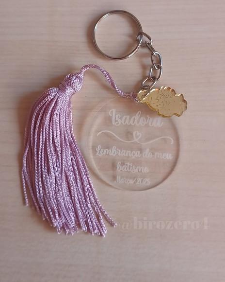 Chaveiro Acrílico Batizado Pingente e Tassel Anjinho