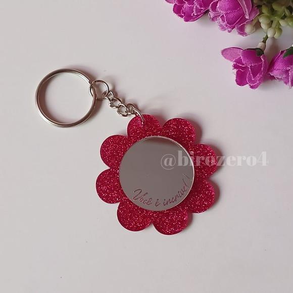 Kit 20 Unid Chaveiro Flor com Espelho em Acrílico