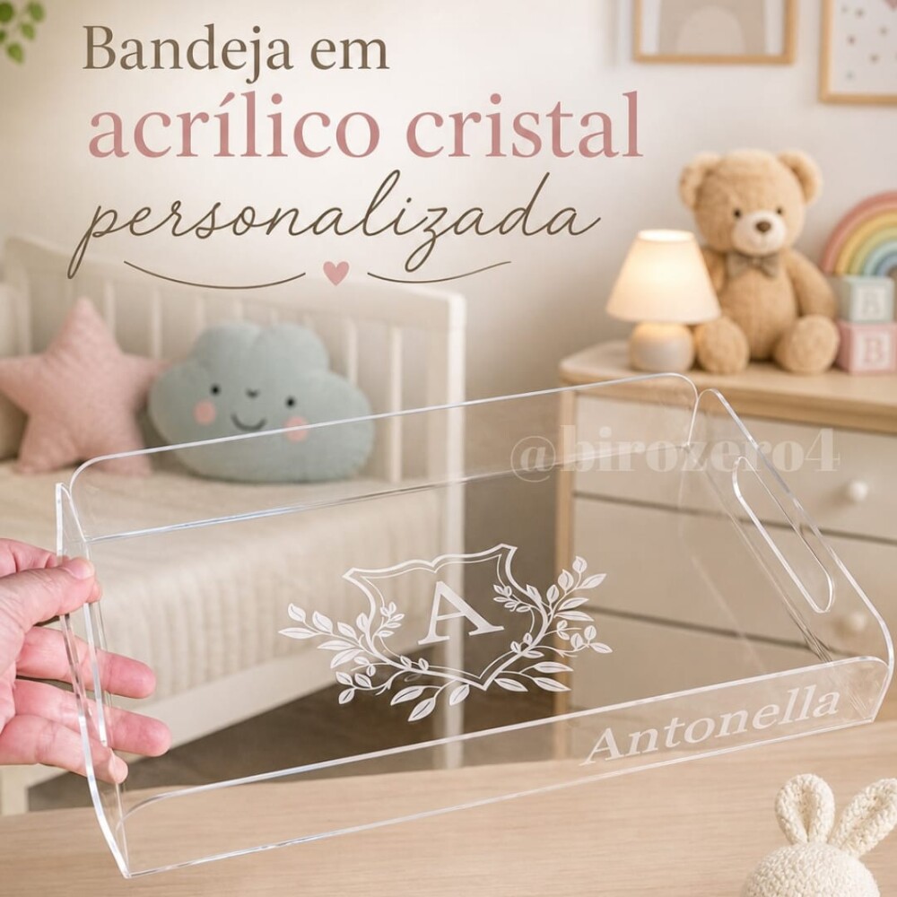 Bandeja em Acrílico Personalizada Kit Higiene Quarto Bebê Decor