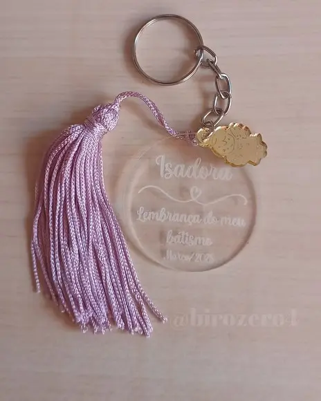 Chaveiro Acrílico Batizado Pingente e Tassel Anjinho