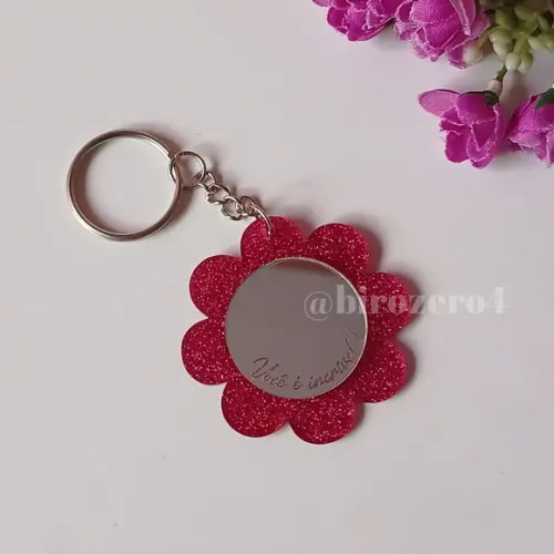 Kit 20 Unid Chaveiro Flor com Espelho em Acrílico