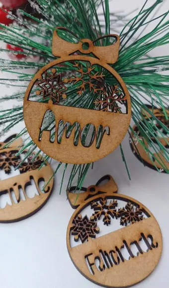 Kit 6 Bolas de Natal Personalizadas em mdf Cru