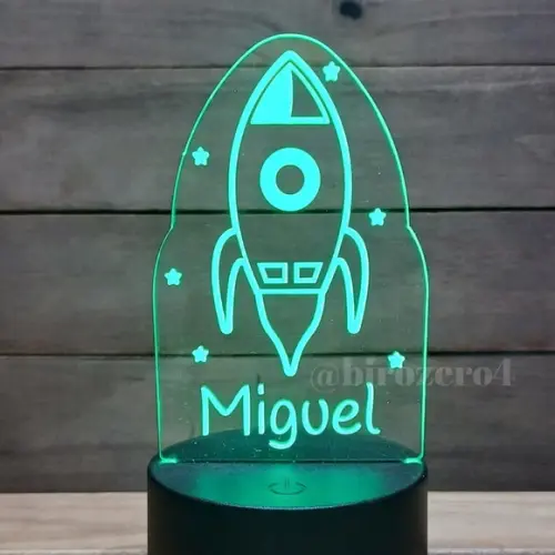Luminária de Led Personalizada 7 Cores de Luz Foguete