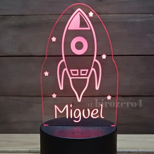 Luminária de Led Personalizada 7 Cores de Luz Foguete