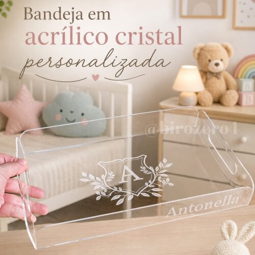 Bandeja em Acrílico Personalizada Kit Higiene Quarto Bebê Decor