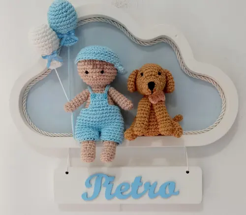 Porta Maternidade nuvem em crochê menino - Cópia - Cópia - Cópia