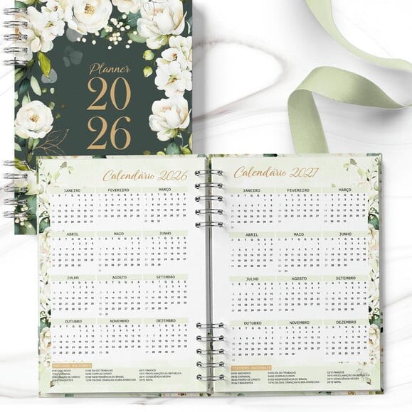 Planner 2026 Coleção Rosas Brancas