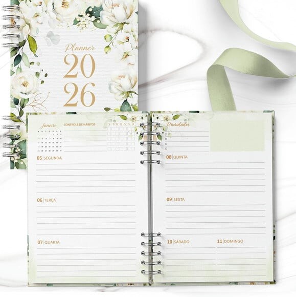 Planner 2026 Coleção Rosas Brancas