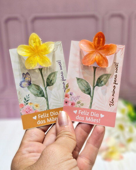 Cartão Dia das Mães para Presilha Flor 4cm