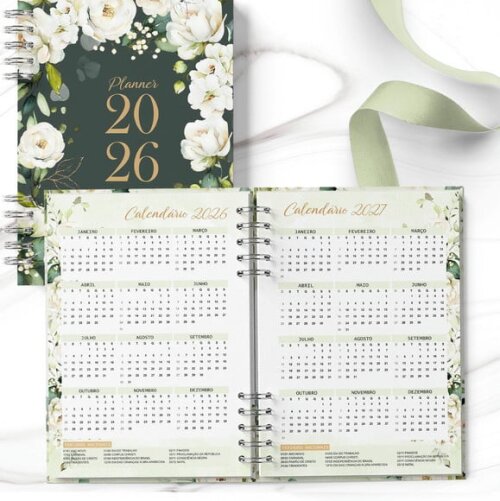 Planner 2026 Coleção Rosas Brancas
