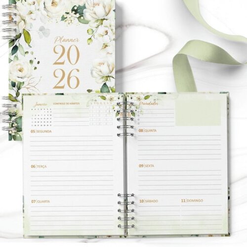Planner 2026 Coleção Rosas Brancas