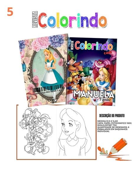 Revista de Colorir Alice no Pais das Maravilhas 10 Unidades