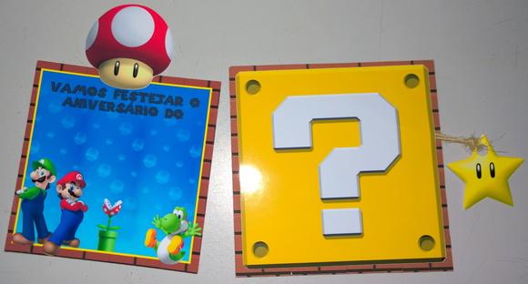 Convite Super Mario com envelope