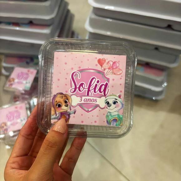Adesivo Personalizado 7x7 cm ? Embalagem de Bolo Skye e Ever