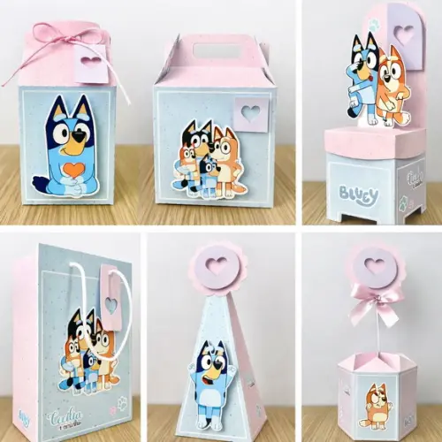 Kit Festa Bluey | 48 Caixas Personalizadas | 8 de Cada Peça