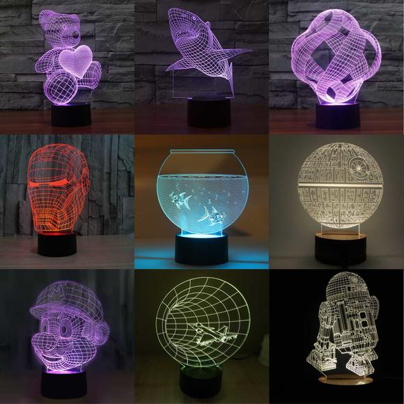 Luminária Led efeitos 3D modelos variados para sua escolha