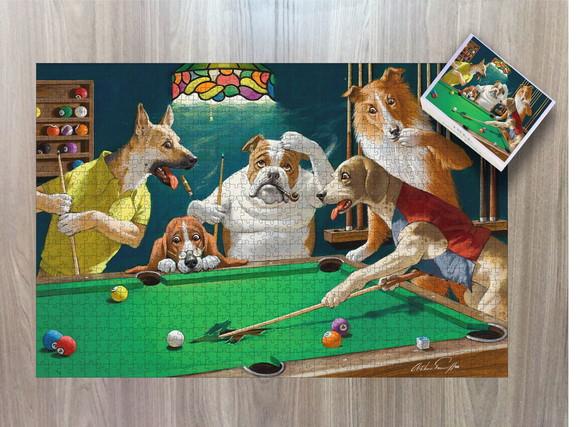 Quebra cabeça cães no jogo de bilhar 1014 pçs 98 x 66cm