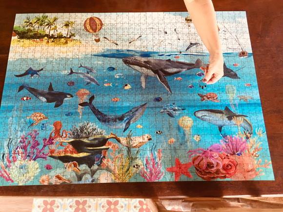 Quebra Cabeça Fauna Marinha em Aquarela 98x70cm 1014 Pçs