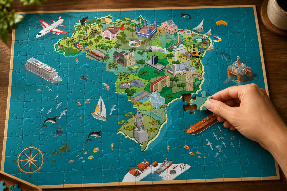 Quebra Cabeça mapa-múndi ilustração do Brasil