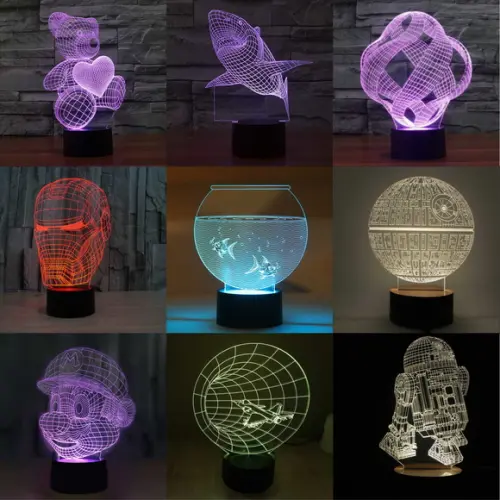 Luminária Led efeitos 3D modelos variados para sua escolha
