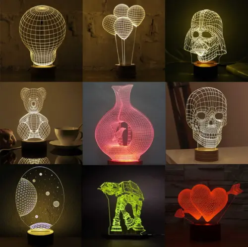 Luminária Led efeitos 3D modelos variados para sua escolha