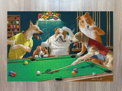 Quebra cabeça cães no jogo de bilhar 1014 pçs 98 x 66cm